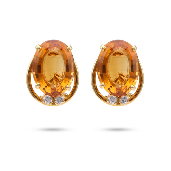 Mid-Century Citrine Diamond 18k Yellow Gold Clip On Earrings Earrings Jack Weir & Sons   