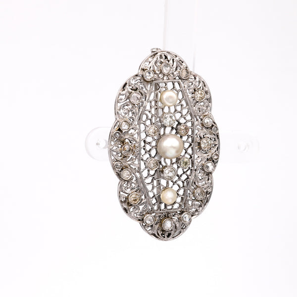 Art Deco Pearl Diamond 18k White Gold Convertible Brooch Pendant