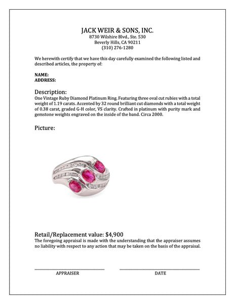 Vintage Ruby Diamond Platinum Ring Rings Jack Weir & Sons   