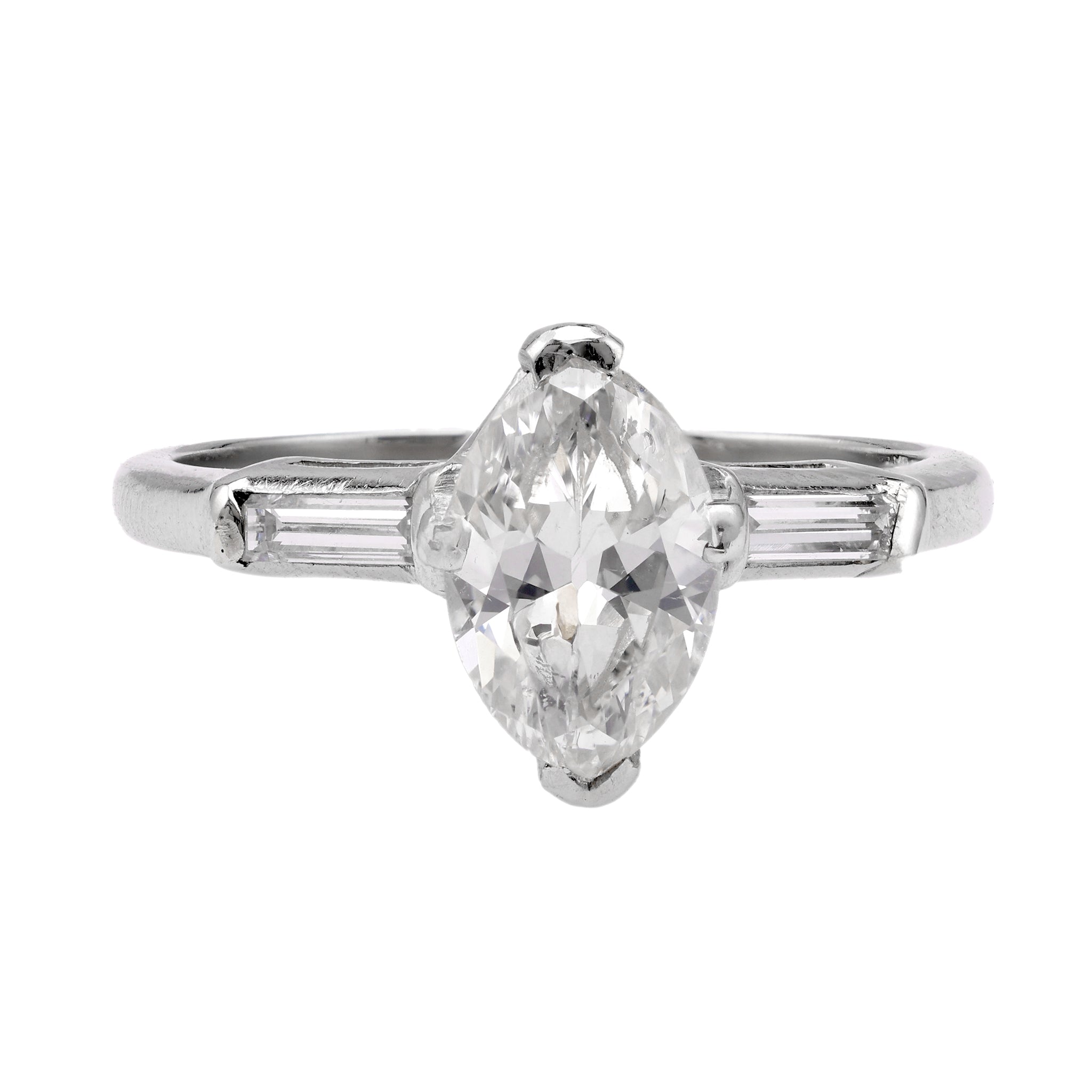 Art Deco GIA 1.04 Carat Marquise Cut Diamond Platinum Ring