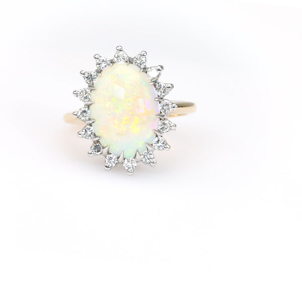 Vintage Opal Diamond 14k Gold Cluster Ring