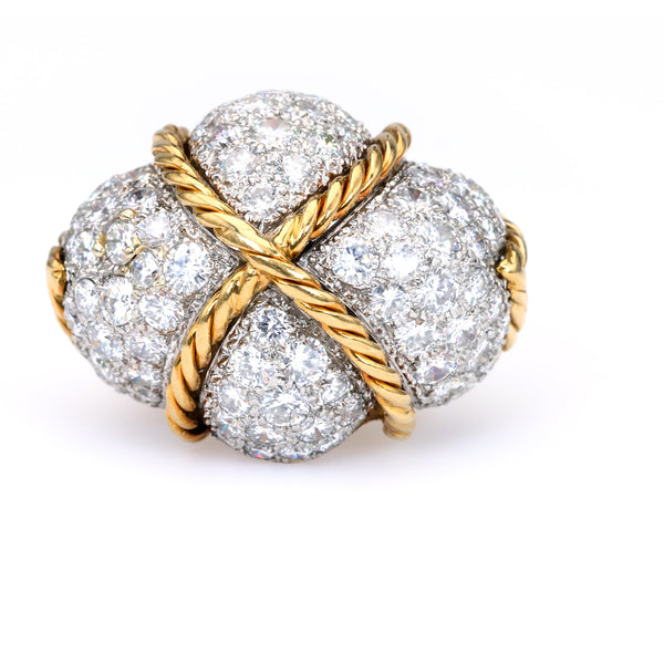 Mid-Century Diamond 18k Gold Bombe Ring