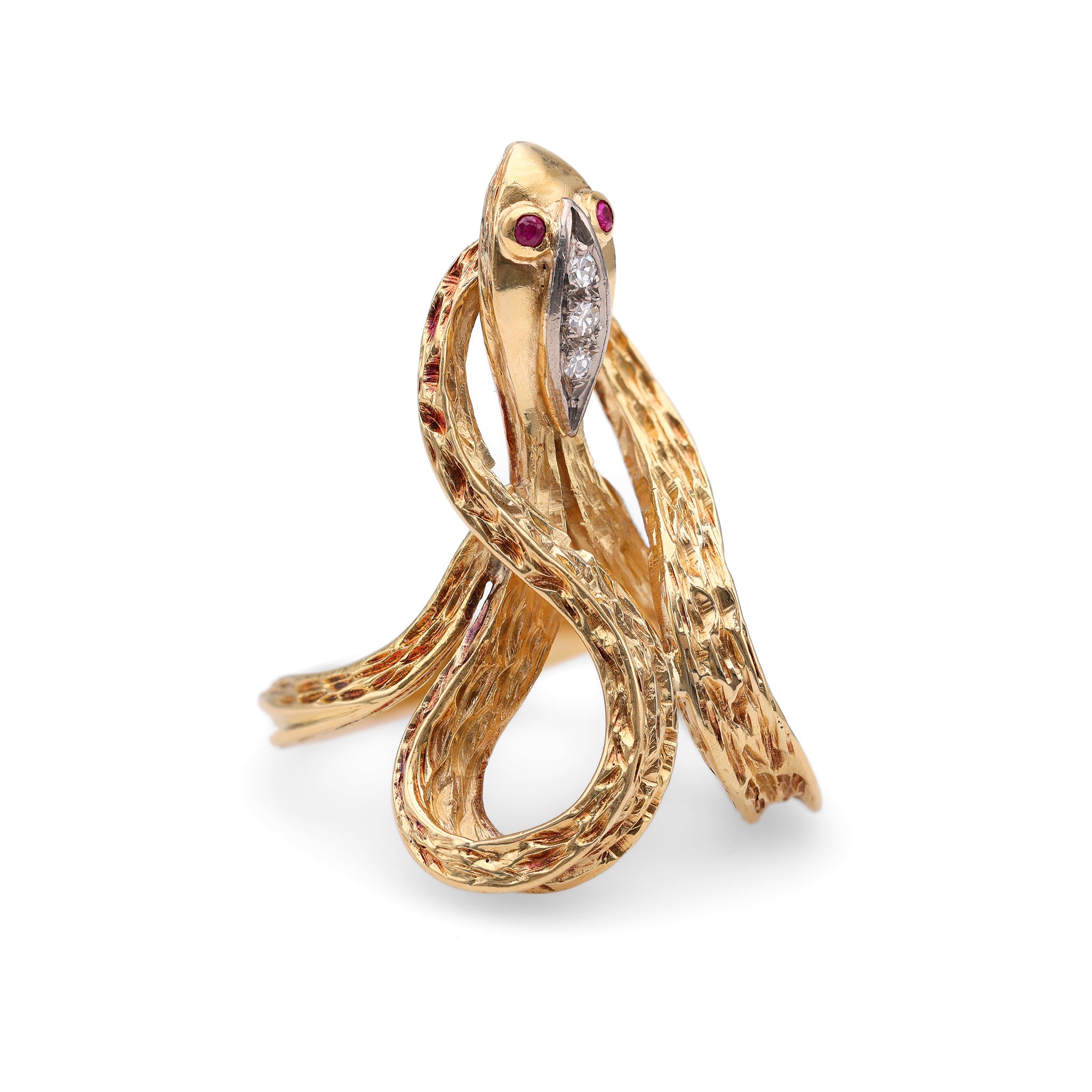 Vintage Diamond Ruby 18k Yellow Gold Snake Ring Rings Jack Weir & Sons   