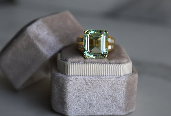 Vintage Green Beryl Diamond 18k Yellow Gold Ring Rings Jack Weir & Sons   