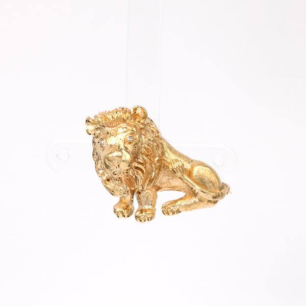 Vintage Diamond 14k Yellow Gold Lion Brooch