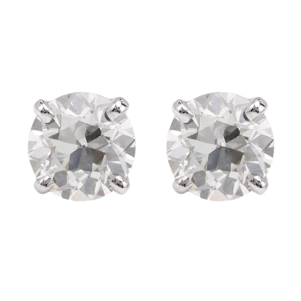 Vintage Old European Cut Diamond 14K White Gold Stud Earrings Earrings Jack Weir & Sons   