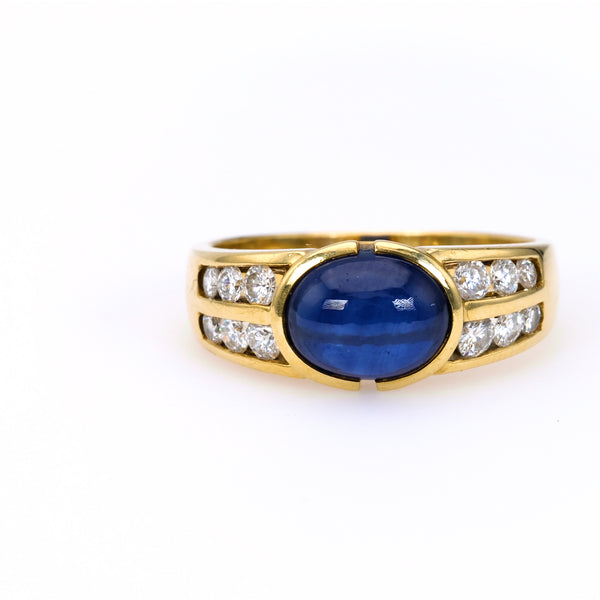 Vintage Sapphire Diamond 18k Yellow Gold Ring