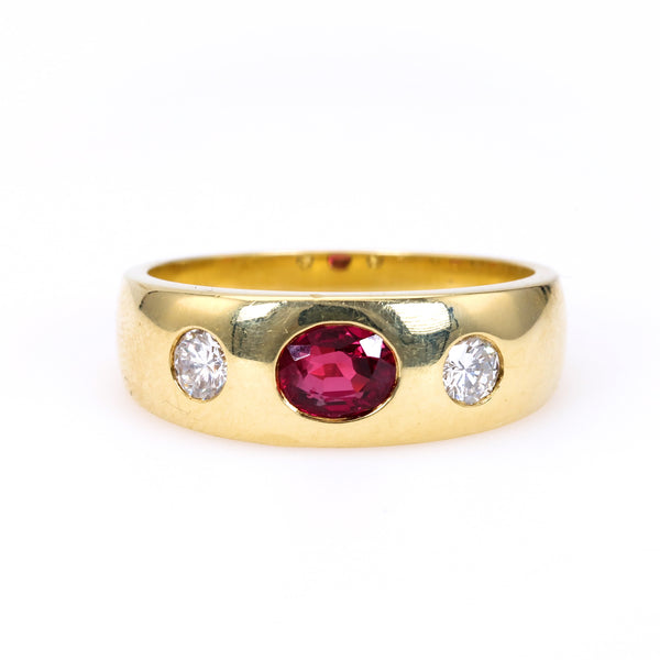Vintage Austrian Ruby Diamond 14k Yellow Gold Ring