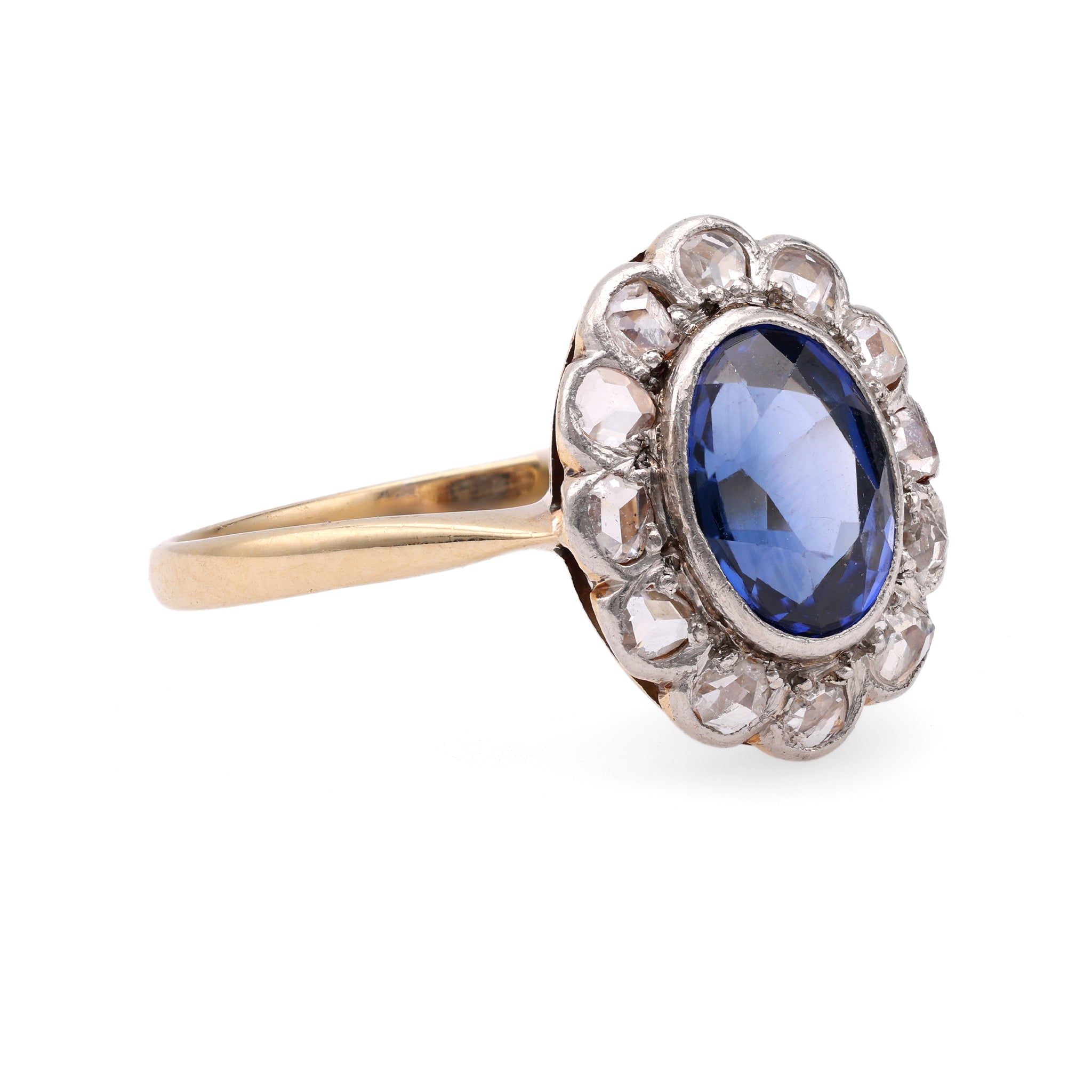 Edwardian Sapphire Diamond 18k Yellow Gold Platinum Ring Rings Jack Weir & Sons   