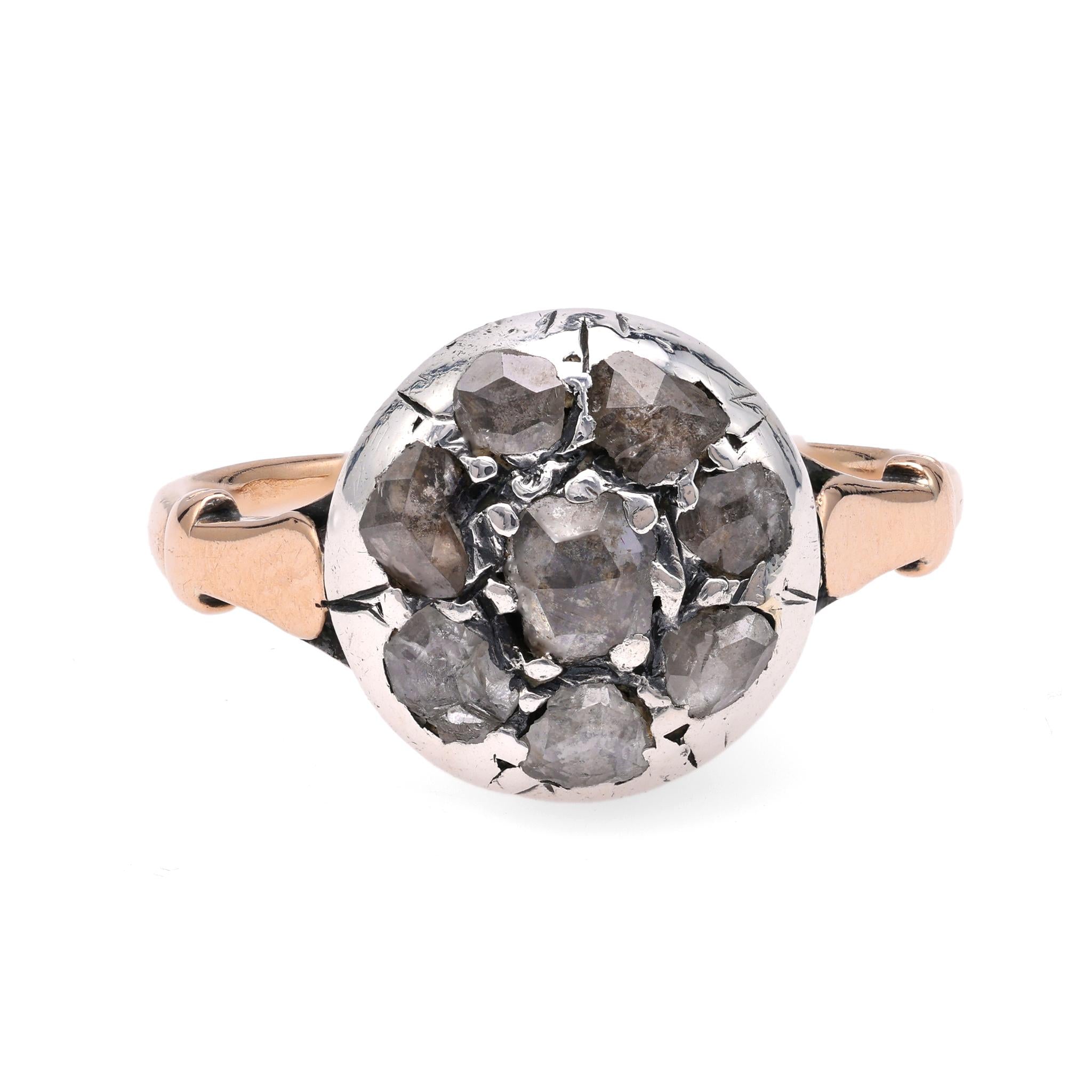 Victorian Rose Cut Diamond Gold Cluster Ring