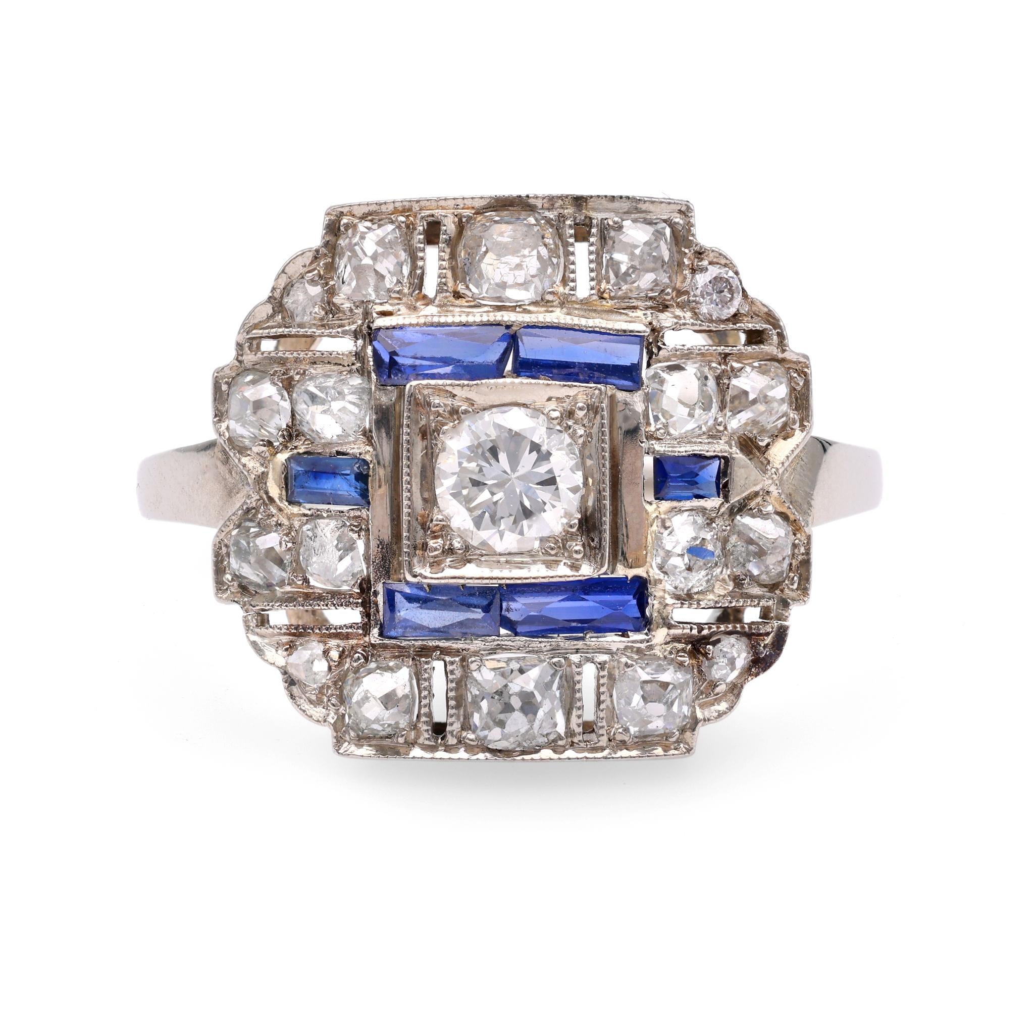 Art Deco Diamond Sapphire White gold Ring  Jack Weir & Sons   
