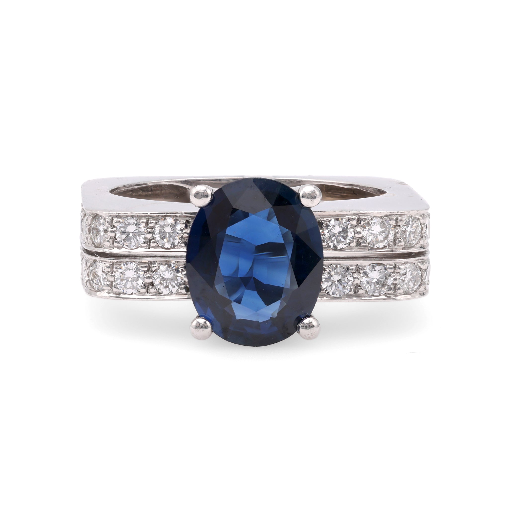 Mid-Century Sapphire Diamond 18k White Gold Ring