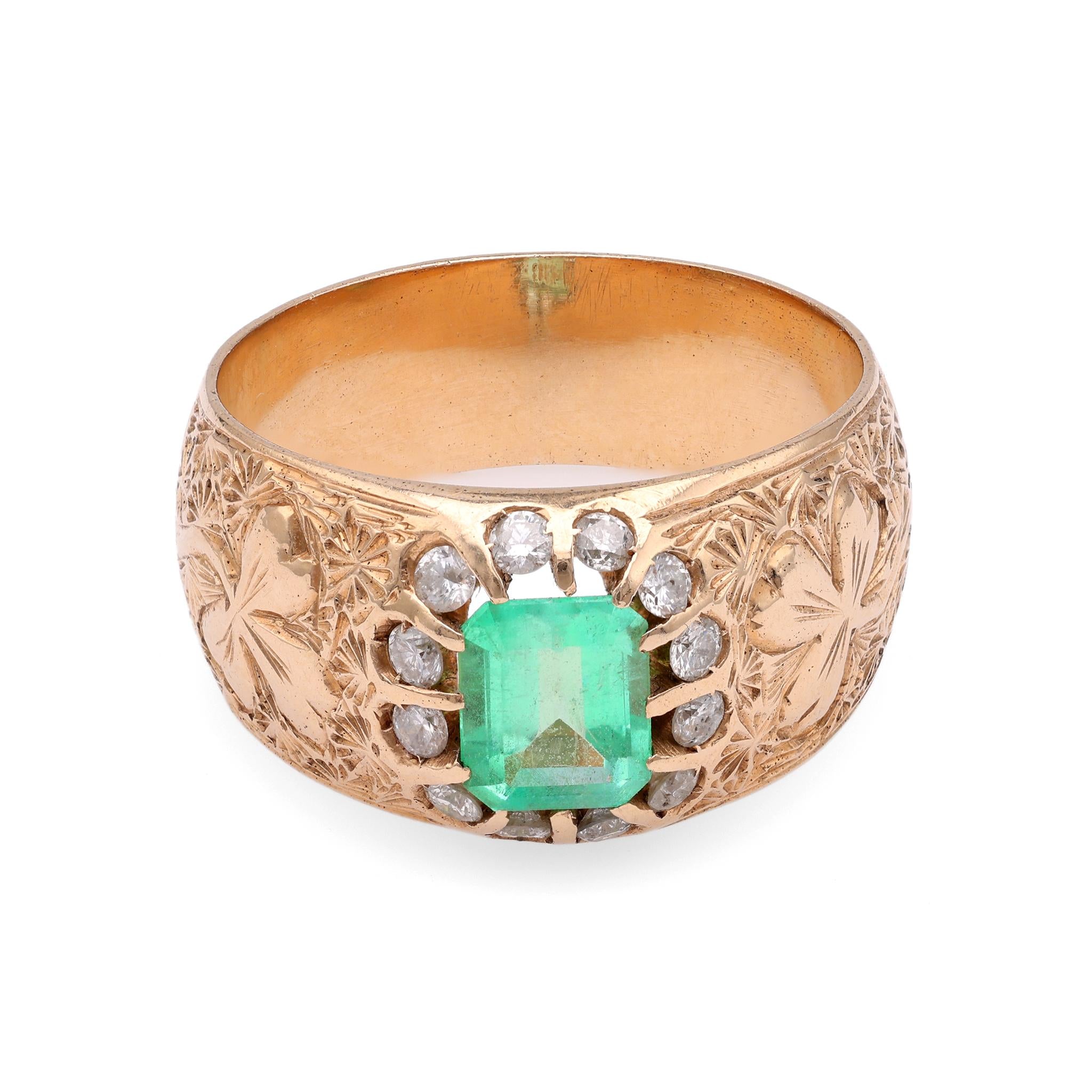 Austrian Victorian Style Emerald Diamond Yellow Gold Ring  Jack Weir & Sons   