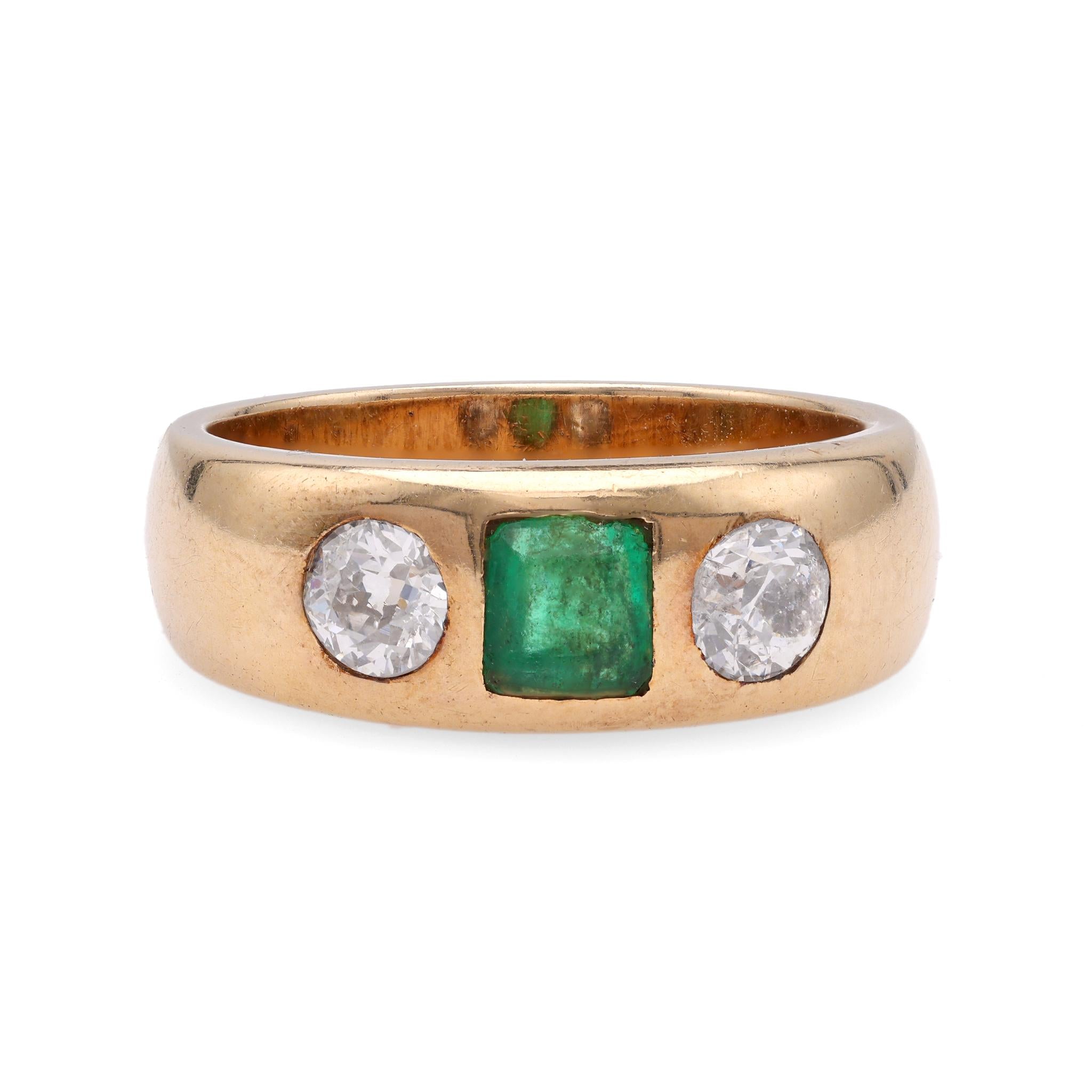 Austrian Mid Century Emerald Diamond Gold Gypsy Ring  Jack Weir & Sons   