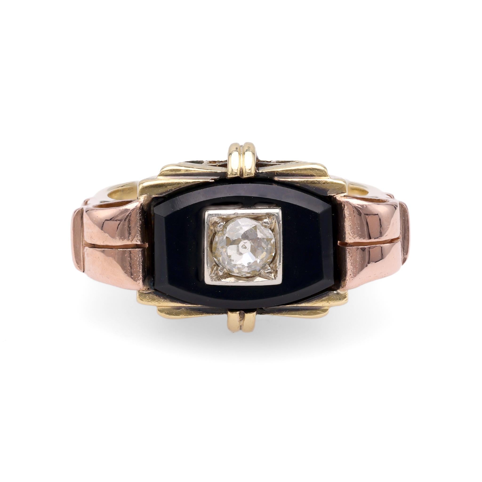 Art Deco Diamond Onyx Gold Ring  Jack Weir & Sons   