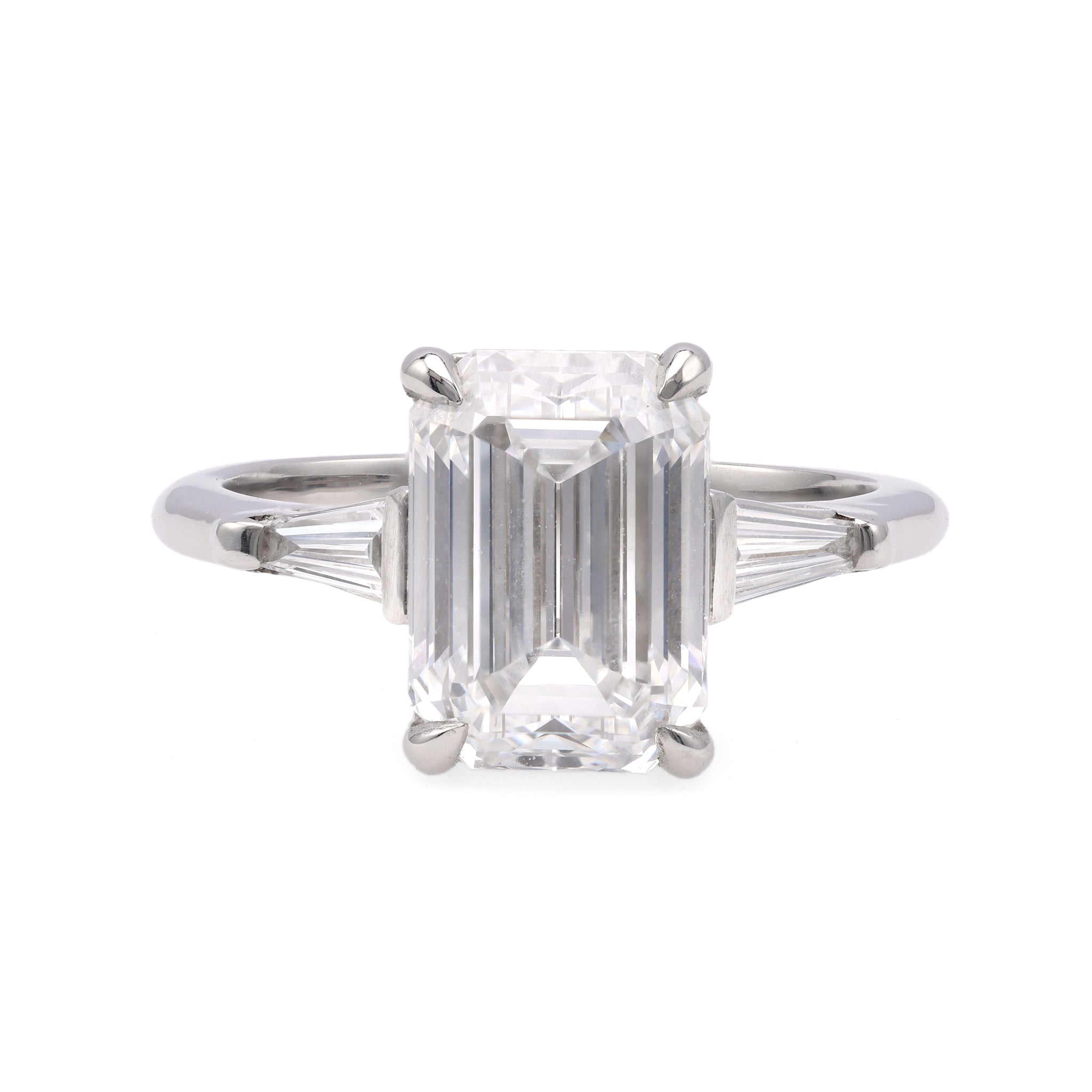 GIA 3.29 Carat Emerald Cut Diamond Platinum Ring Rings Jack Weir & Sons   
