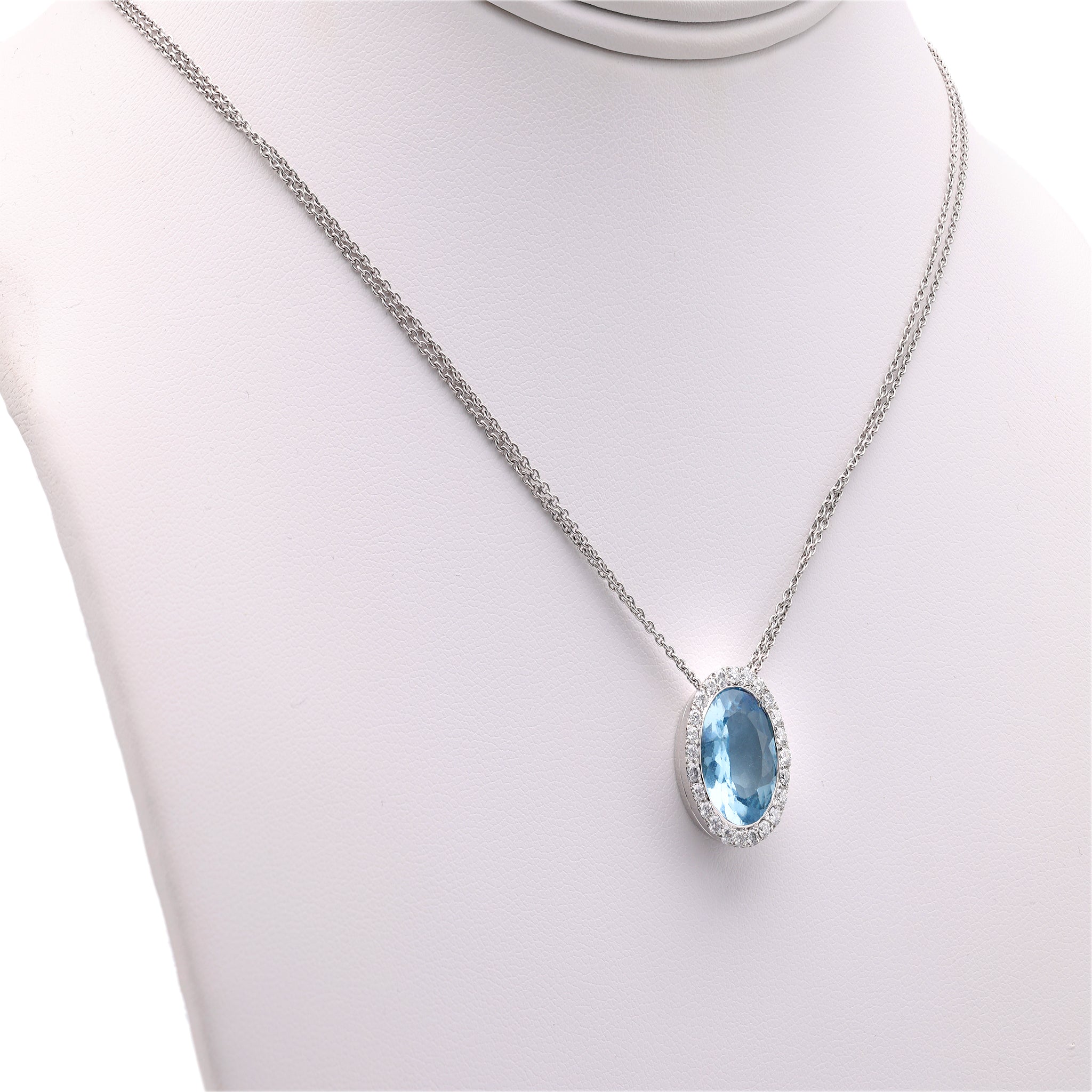 Hans D. Krieger Aquamarine Diamond 18k White Gold Pendant Necklace