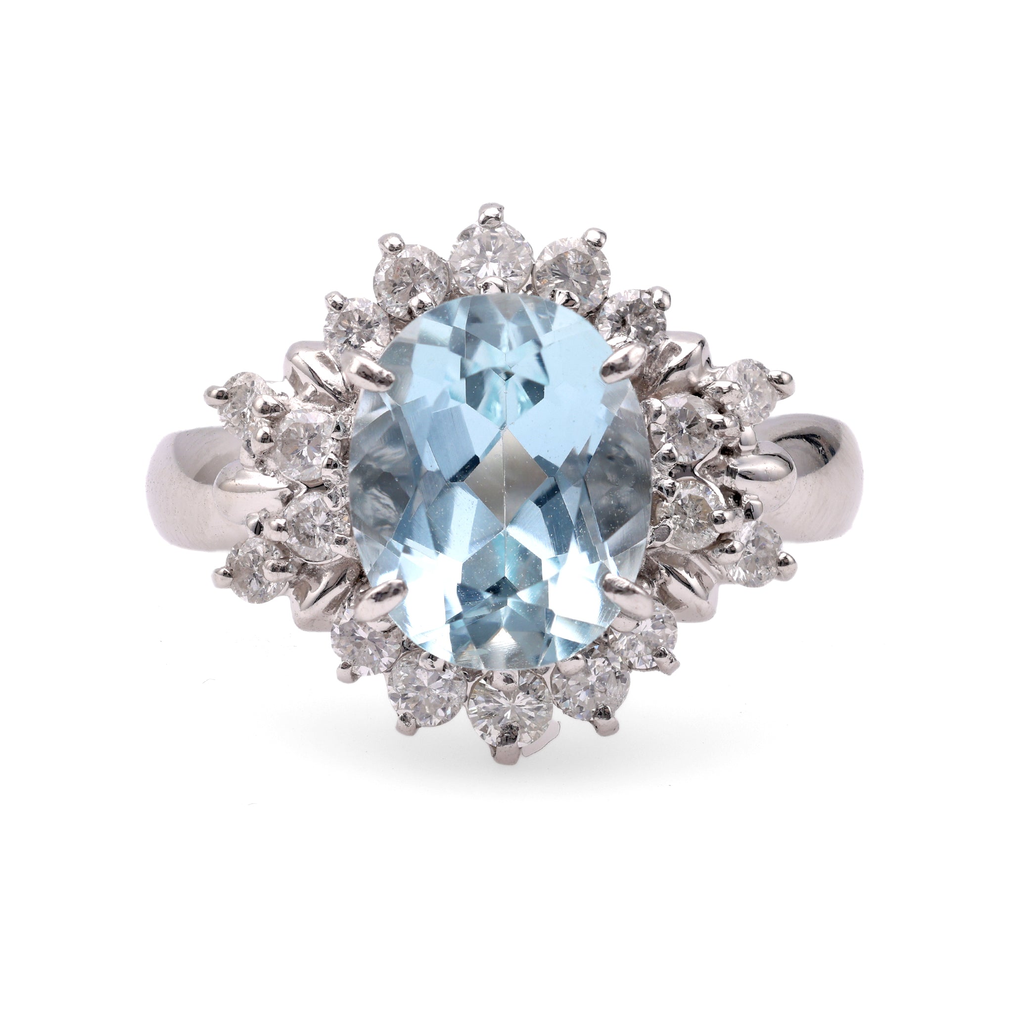 Vintage Aquamarine Diamond Cluster Platinum Ring Rings Jack Weir & Sons   