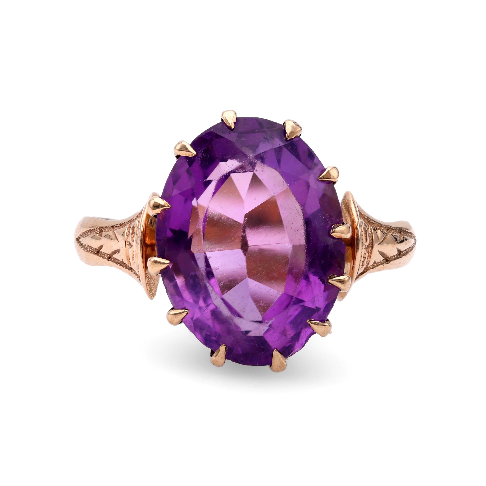 Victorian Amethyst 14k Rose Gold Solitaire Ring