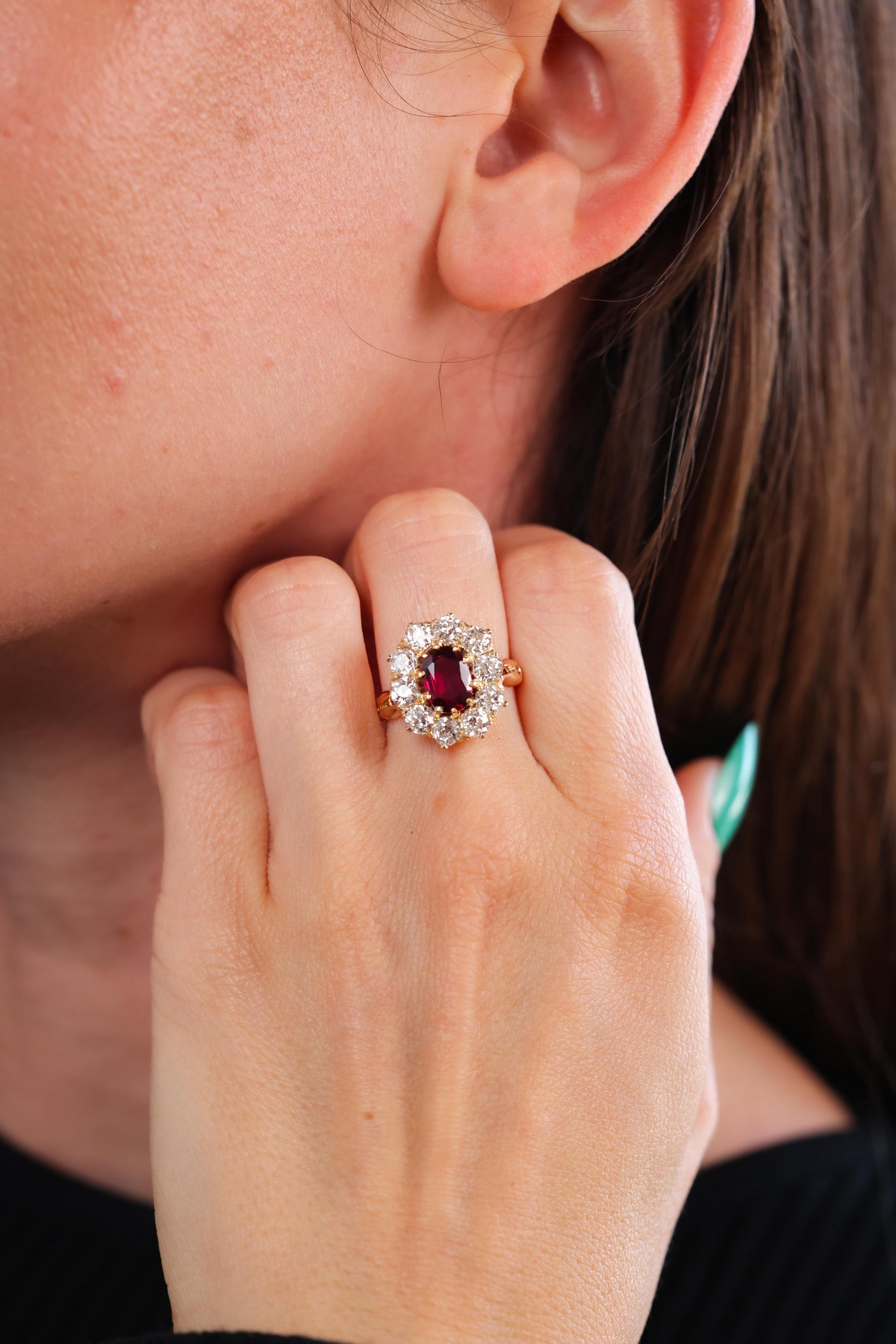 Victorian GIA Ruby Diamond Yellow Gold Cluster Ring