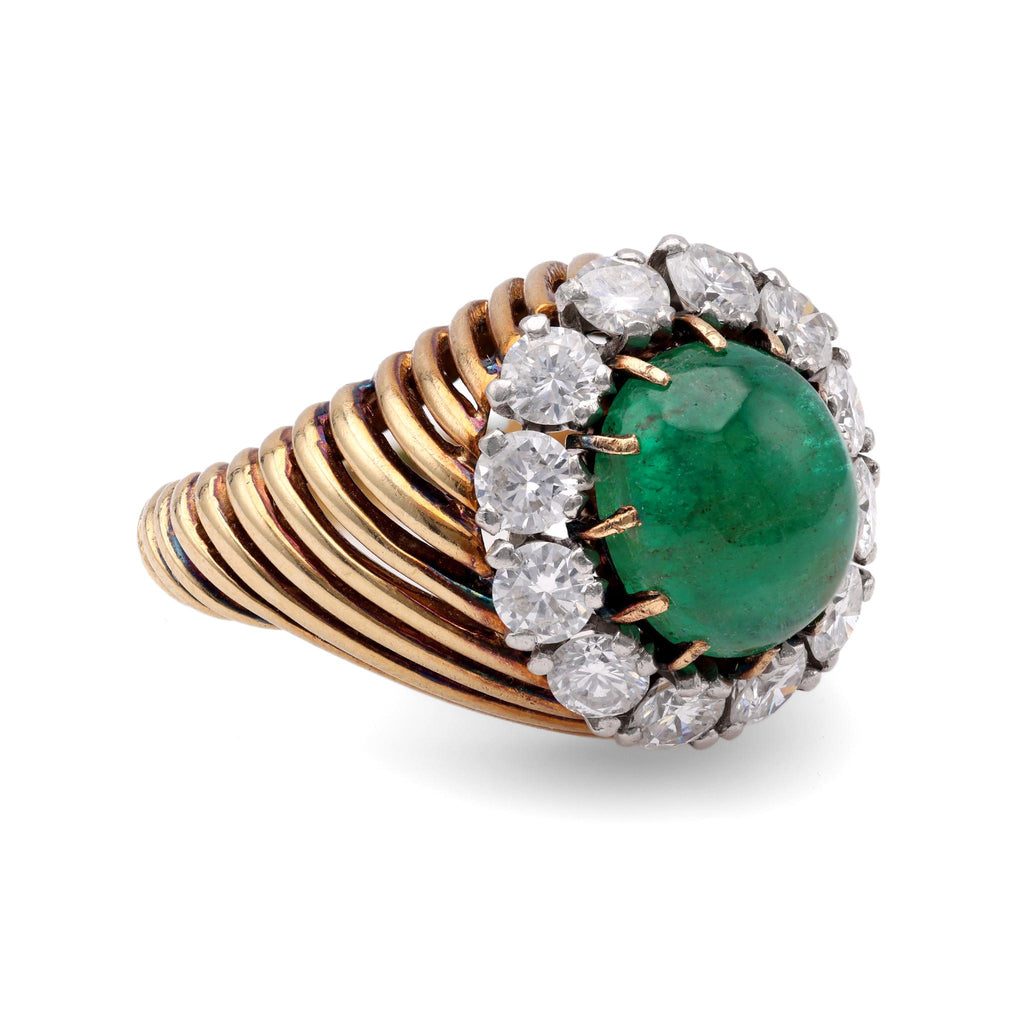 Vintage Van Cleef & Arpels French Emerald Diamond 18k Yellow Gold Ring 