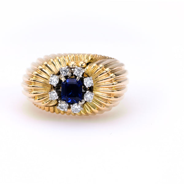 Retro Sapphire Diamond 18k Gold Ring