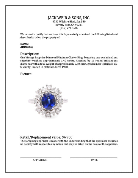 Vintage Sapphire Diamond Platinum Cluster Ring Rings Jack Weir & Sons   