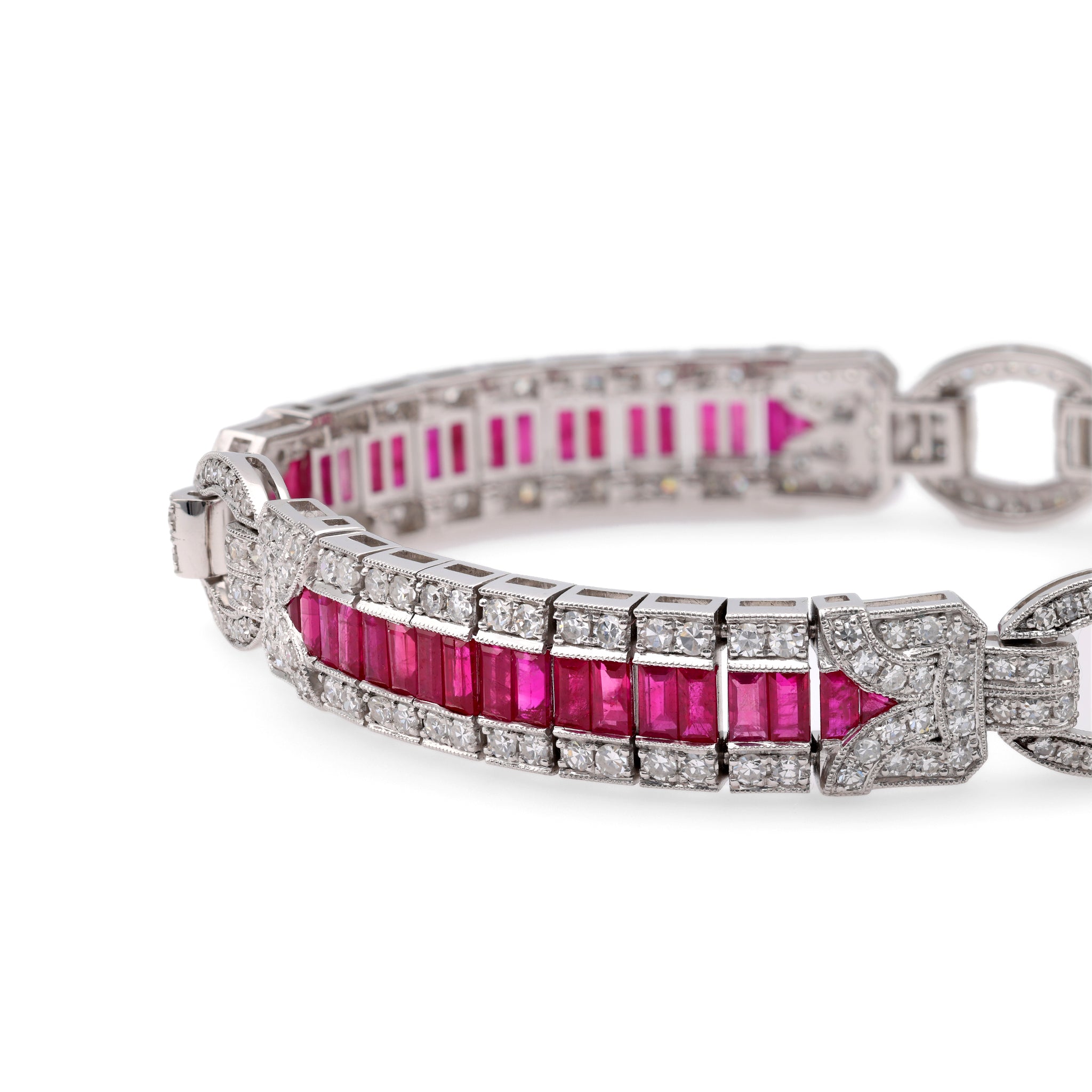 Art Deco Inspired Ruby Diamond Platinum Bracelet