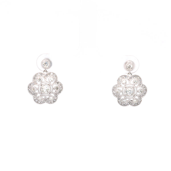 Diamond 14k White Gold Drop Earrings