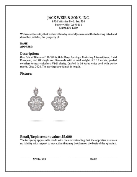 Diamond 14k White Gold Drop Earrings Earrings Jack Weir & Sons   