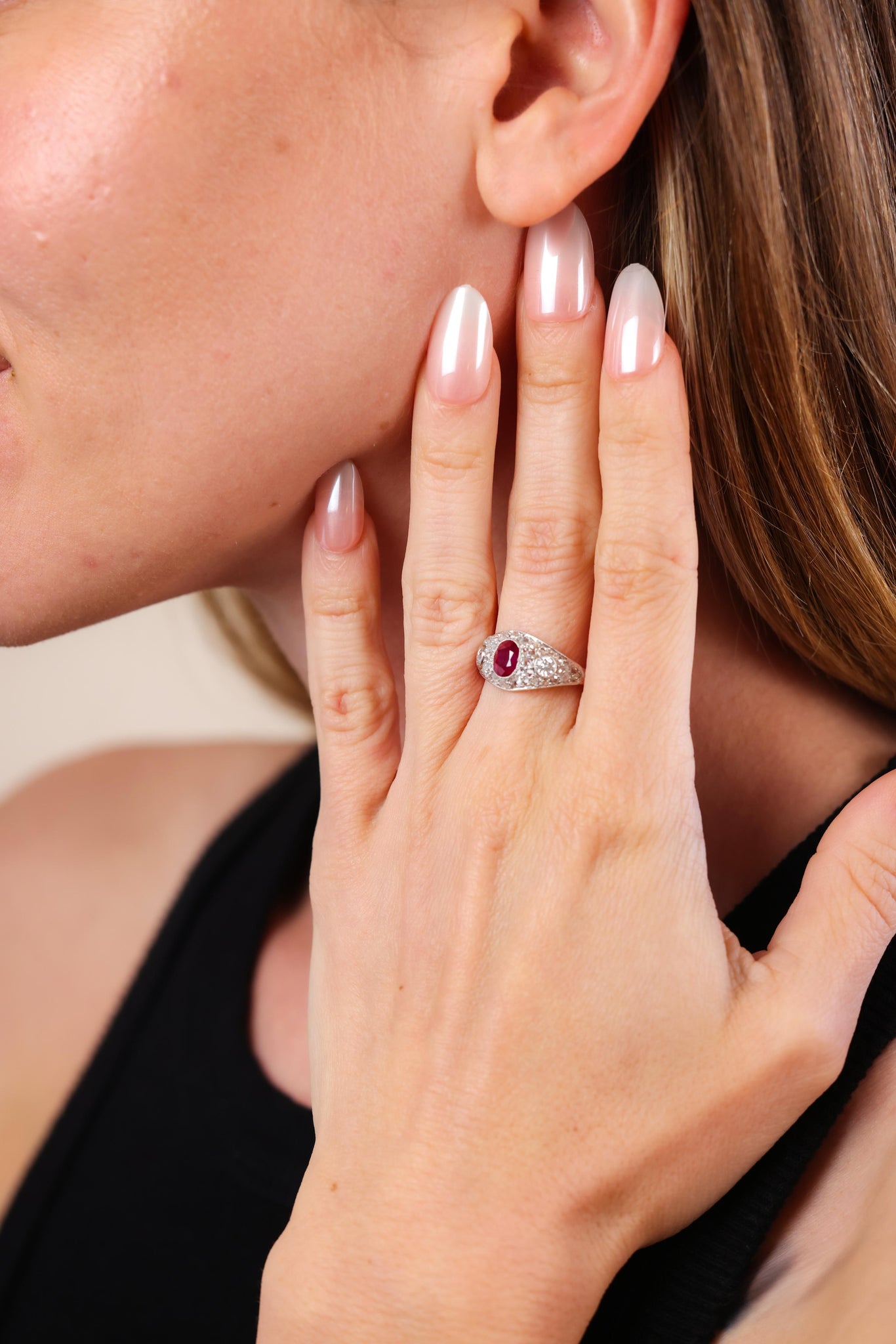Art Deco Ruby Diamond 18k & Platinum Ring