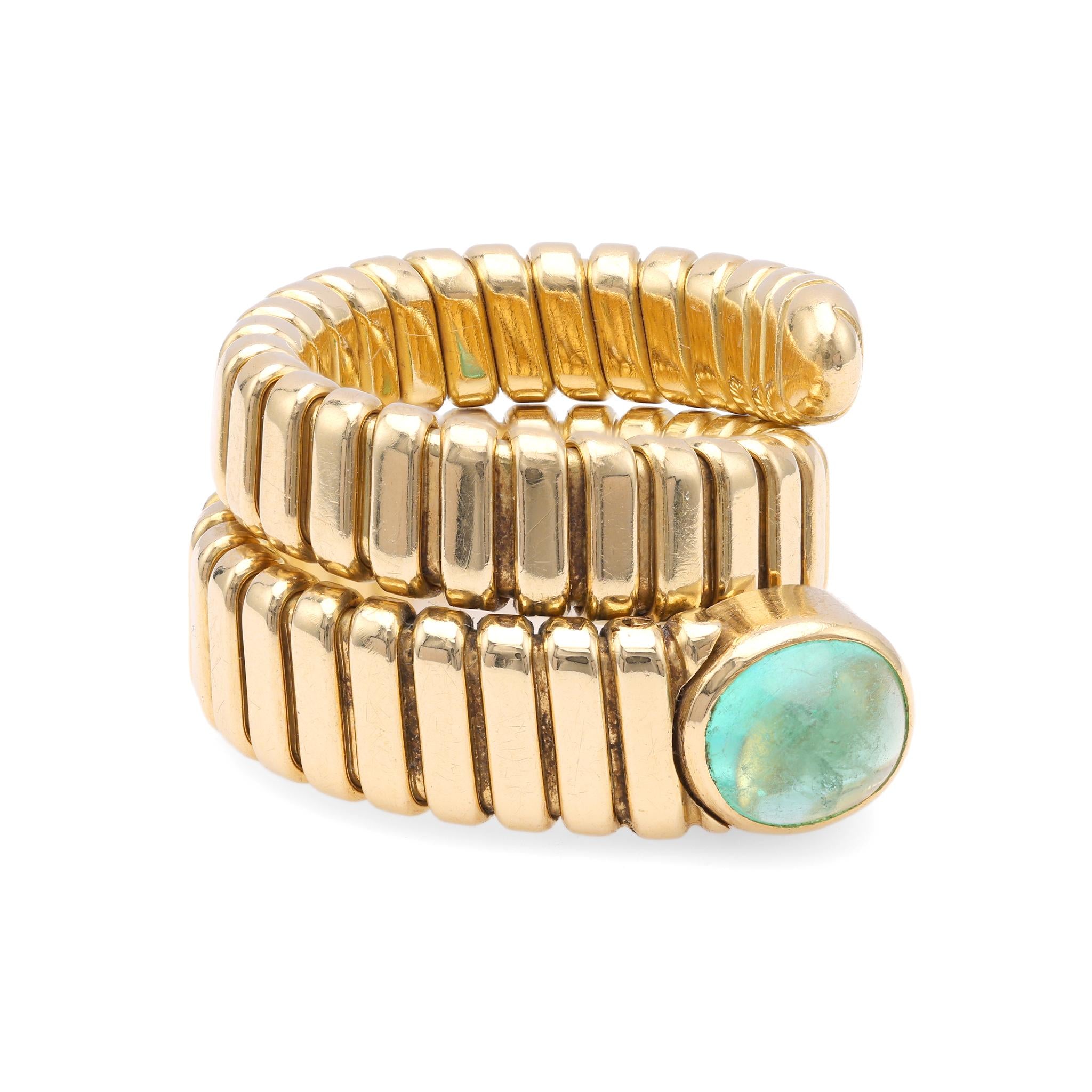 Vintage Emerald Gold Tubogas Snake Ring