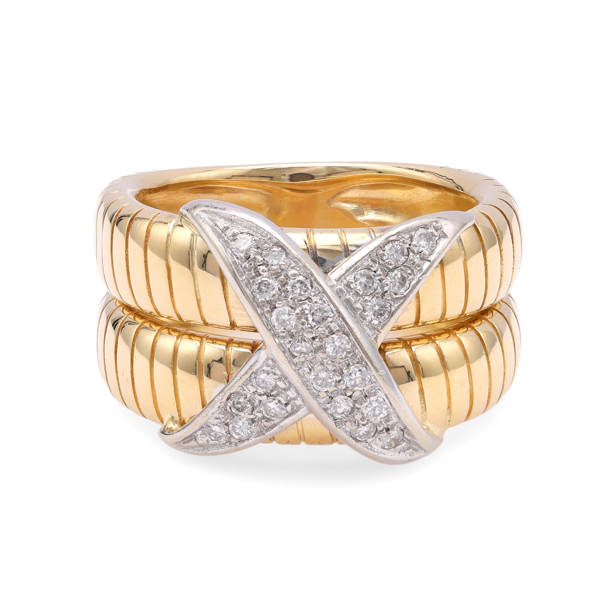 Vintage Diamond Gold X Ring  Jack Weir & Sons   
