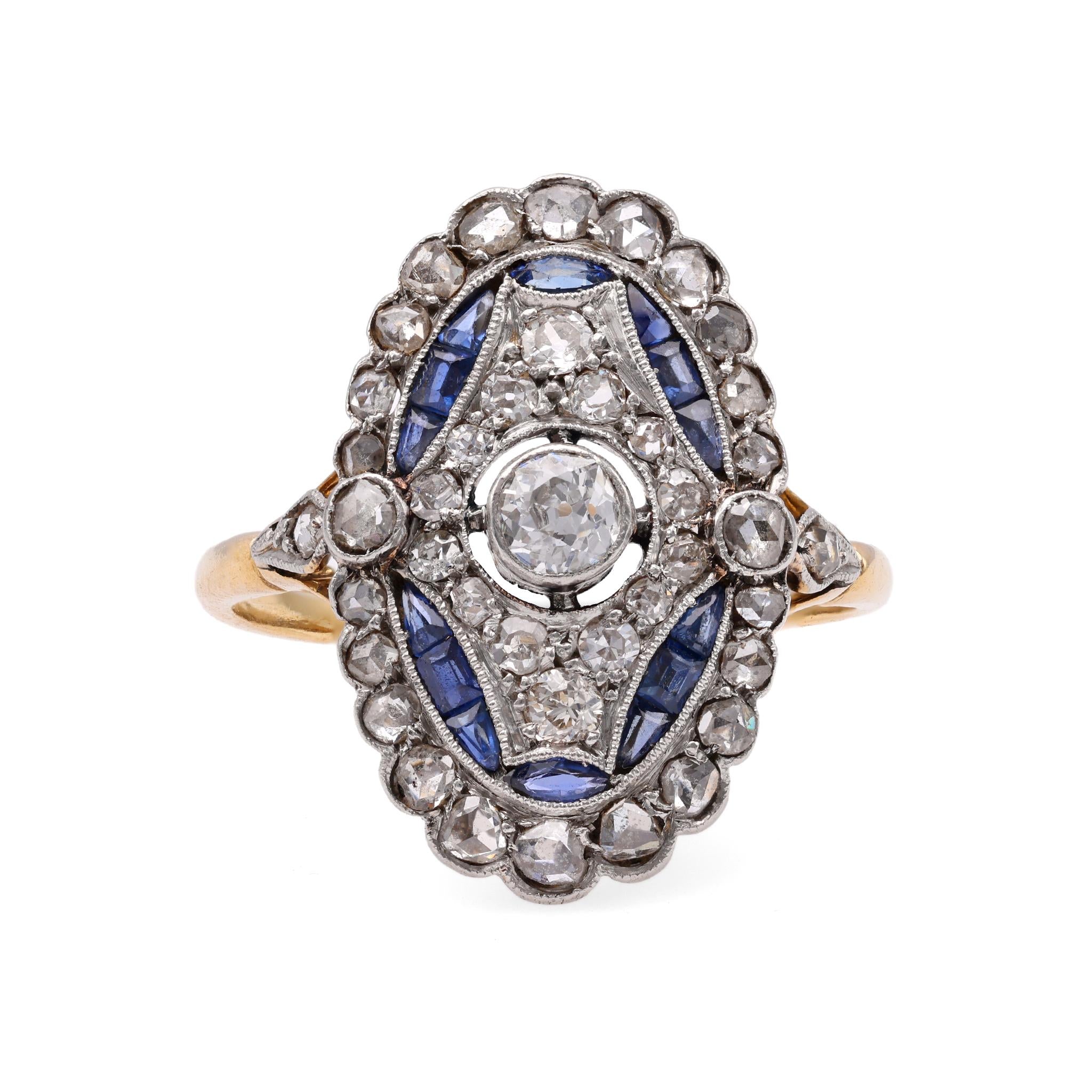 French Belle Epoque Diamond Sapphire Gold and Platinum Ring  Jack Weir & Sons   