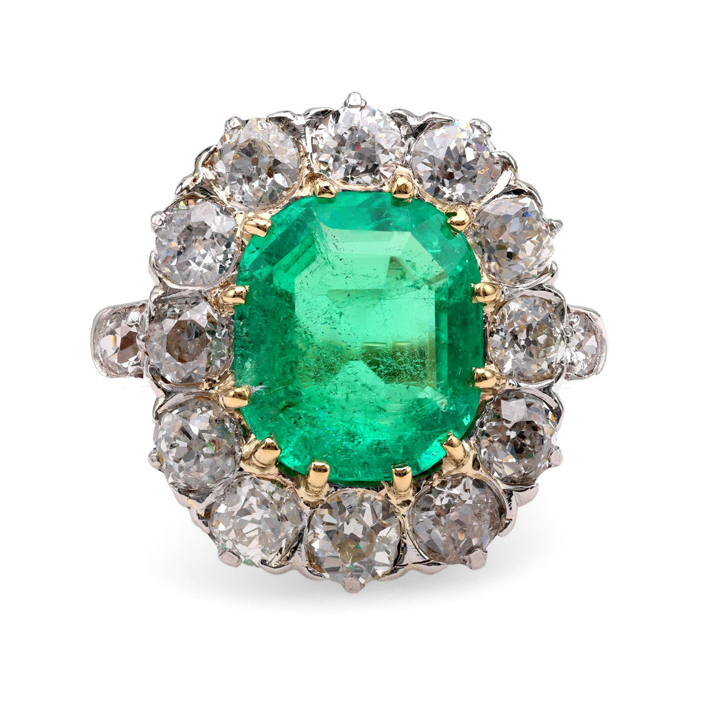 Antique French 3.67 Carat Emerald Diamond 18K Rose Gold Cocktail Ring Rings Jack Weir & Sons   