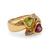 Heart Shaped Peridot and Rubellite Diamond Yellow Gold Bypass Ring  Jack Weir & Sons   