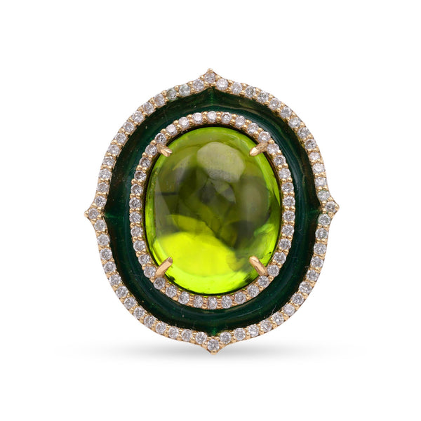 Hubert Peridot Diamond Enamel Yellow Gold Cocktail Ring Rings Jack Weir & Sons   