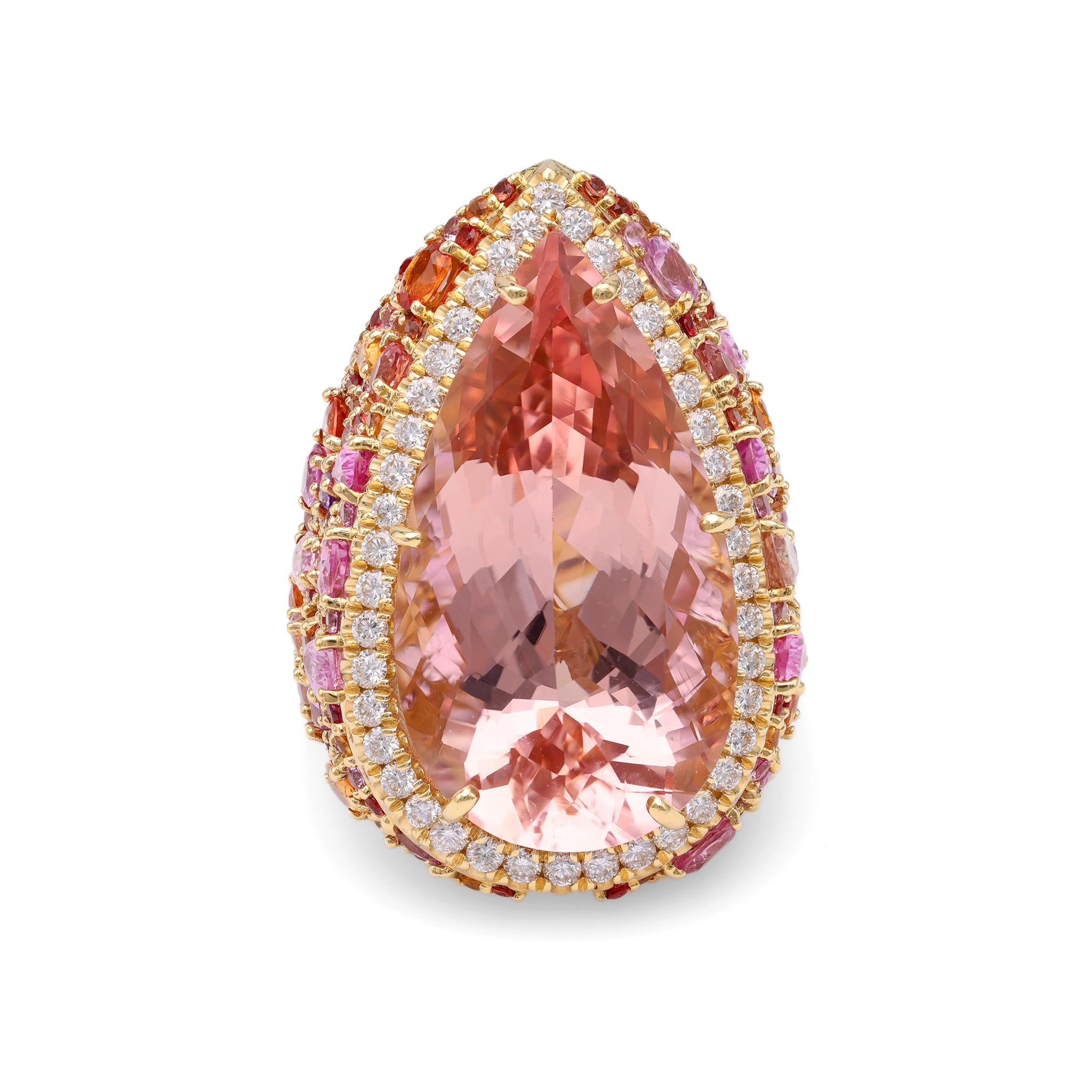 Hubert Morganite Sapphire Diamond 18k gold Cocktail Ring