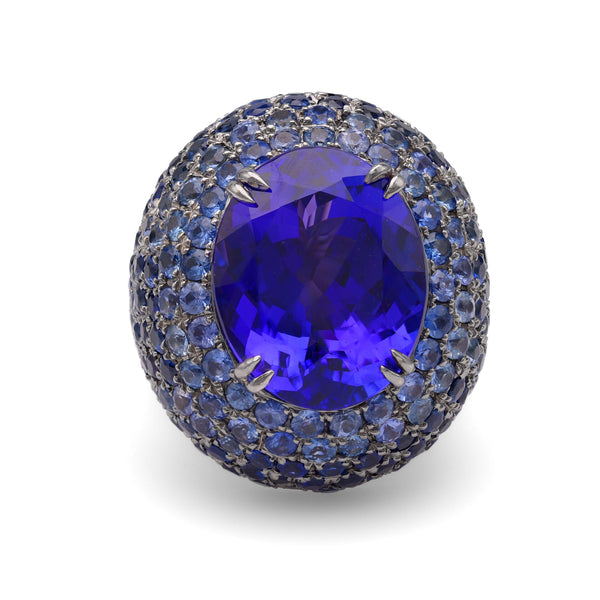 Hubert 11.88 Carat Tanzanite Sapphire White Gold Cocktail Ring Rings Jack Weir & Sons   