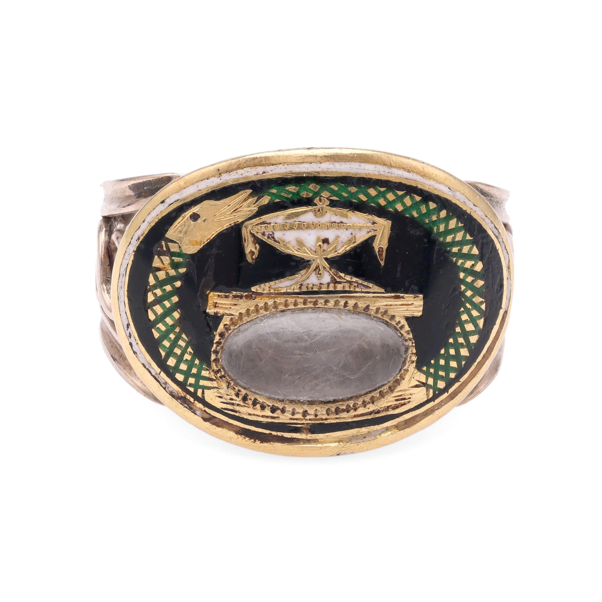 Georgian Enamel 9k Gold Mourning Ring