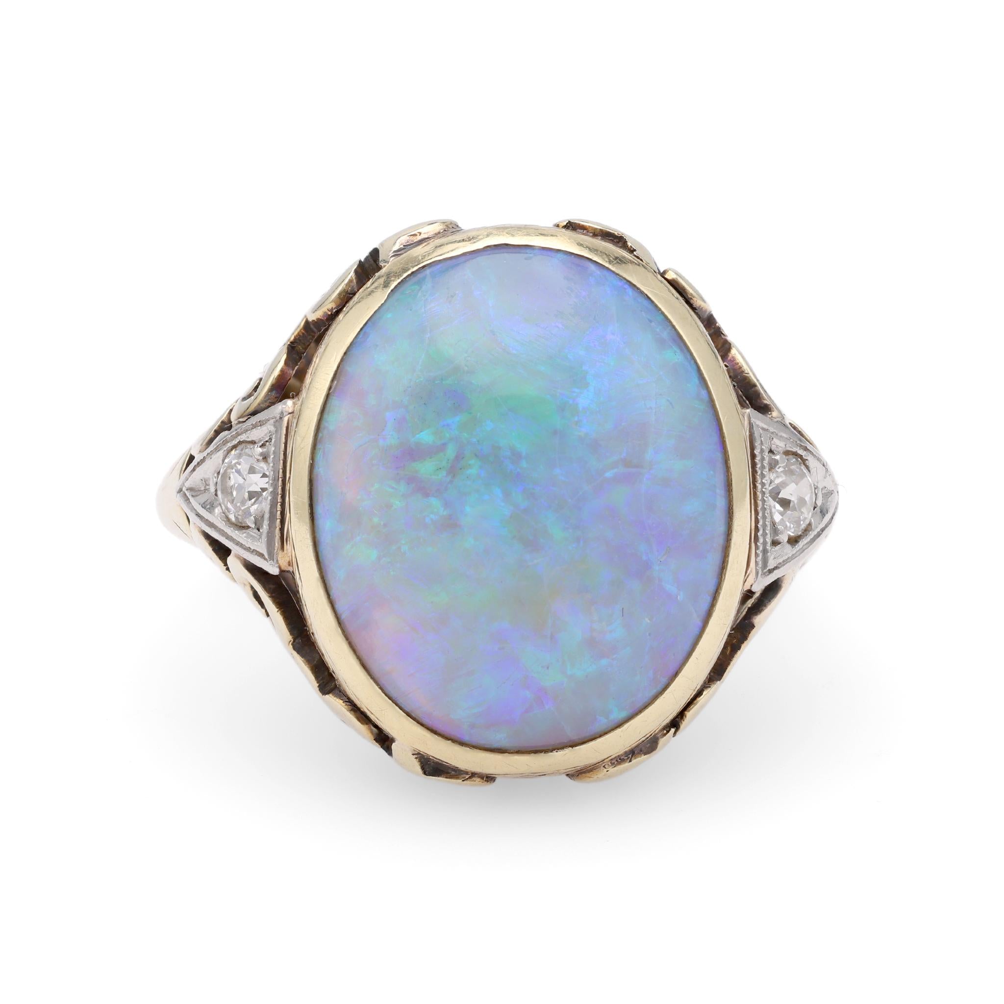 Edwardian 6 Carat Opal Diamond Yellow Gold Ring