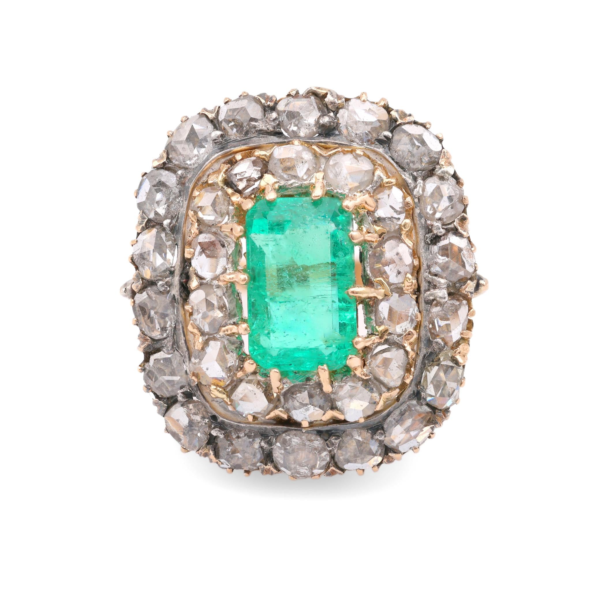 Late Victorian GIA Colombian Emerald Diamond Yellow Gold Cocktail Ring  Jack Weir & Sons   