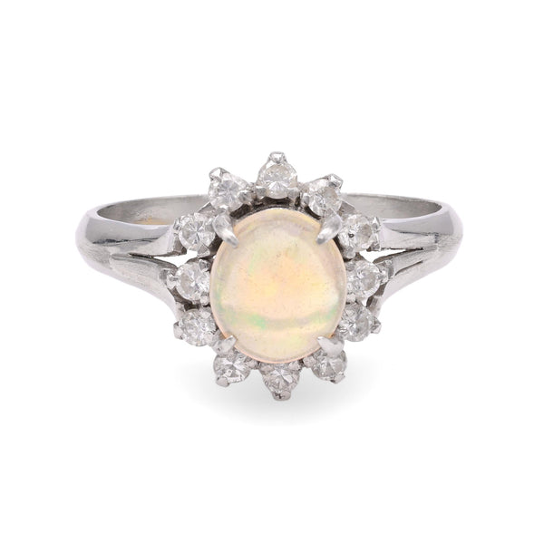 Modern Opal Diamond Platinum Cluster Ring Rings Jack Weir & Sons   