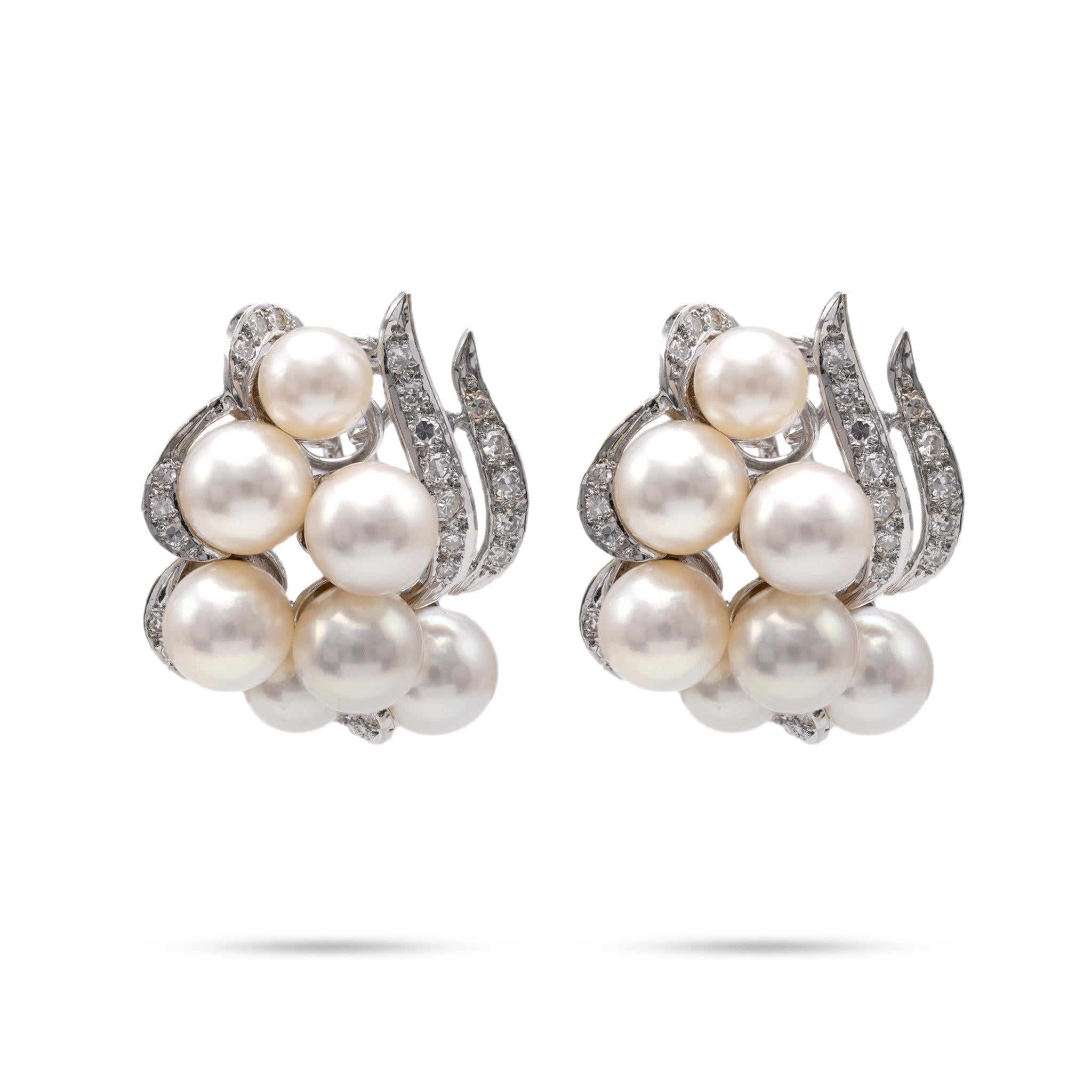 Vintage Pearl Diamond White Gold Earrings Earrings Jack Weir & Sons   