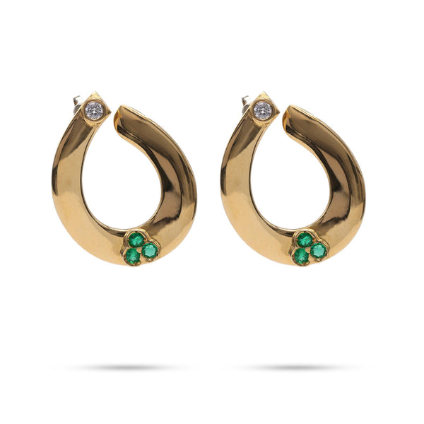 Diamond Emerald Yellow Gold Hoop Earrings Earrings Jack Weir & Sons   