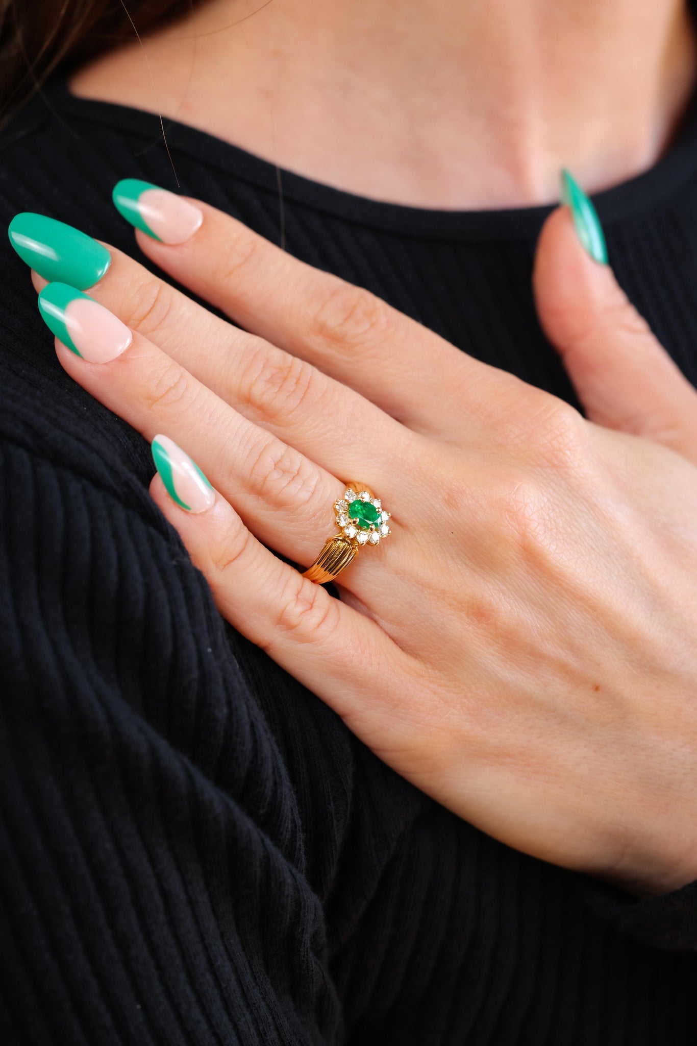 Emerald Diamond Yellow Gold Cluster Ring  Jack Weir & Sons   