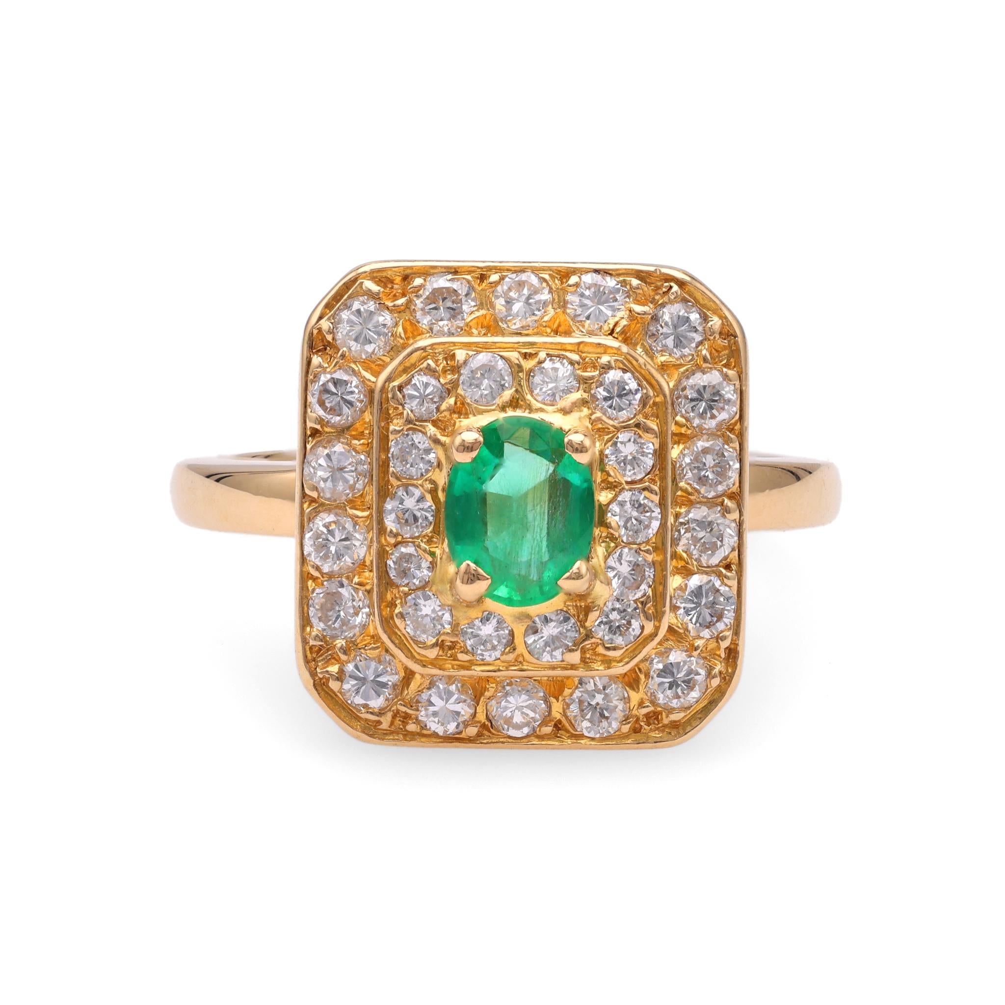 French Emerald Diamond Yellow Gold Ring