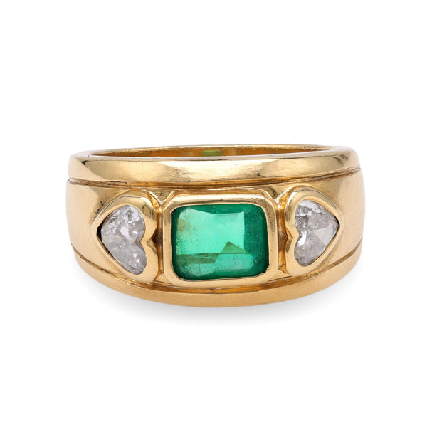 French Emerald Diamond Yellow Gold Ring Rings Jack Weir & Sons   