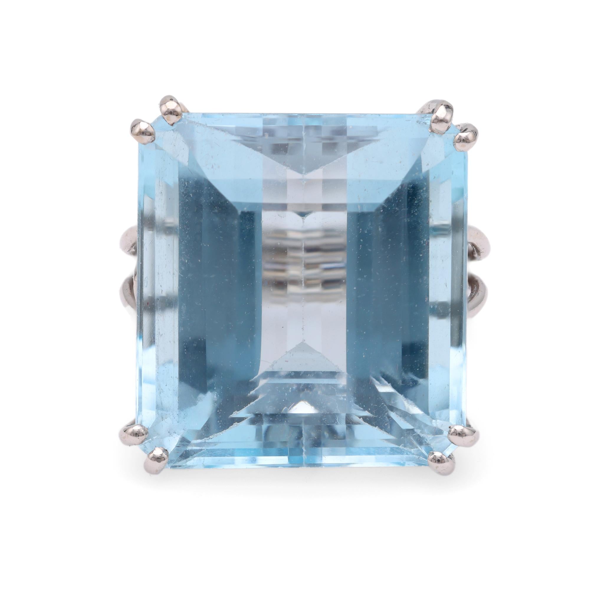 French Retro 38 Carat Aquamarine Gold Cocktail Ring  Jack Weir & Sons   