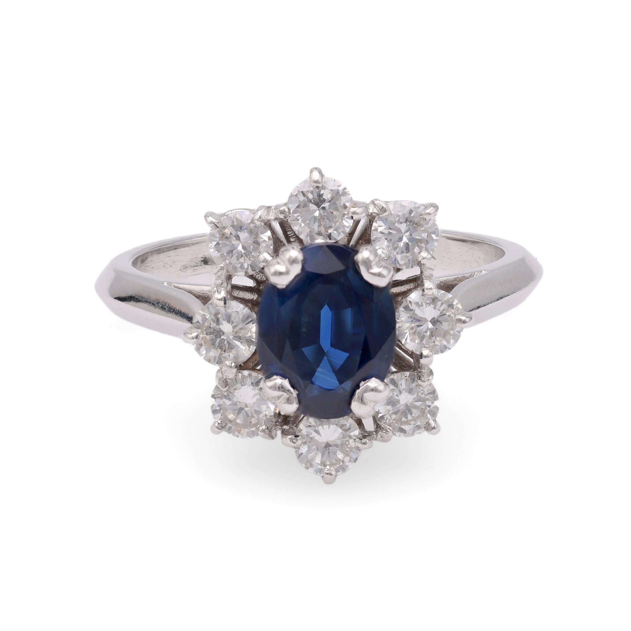 French Sapphire Diamond Platinum and White Gold Cluster Ring  Jack Weir & Sons   